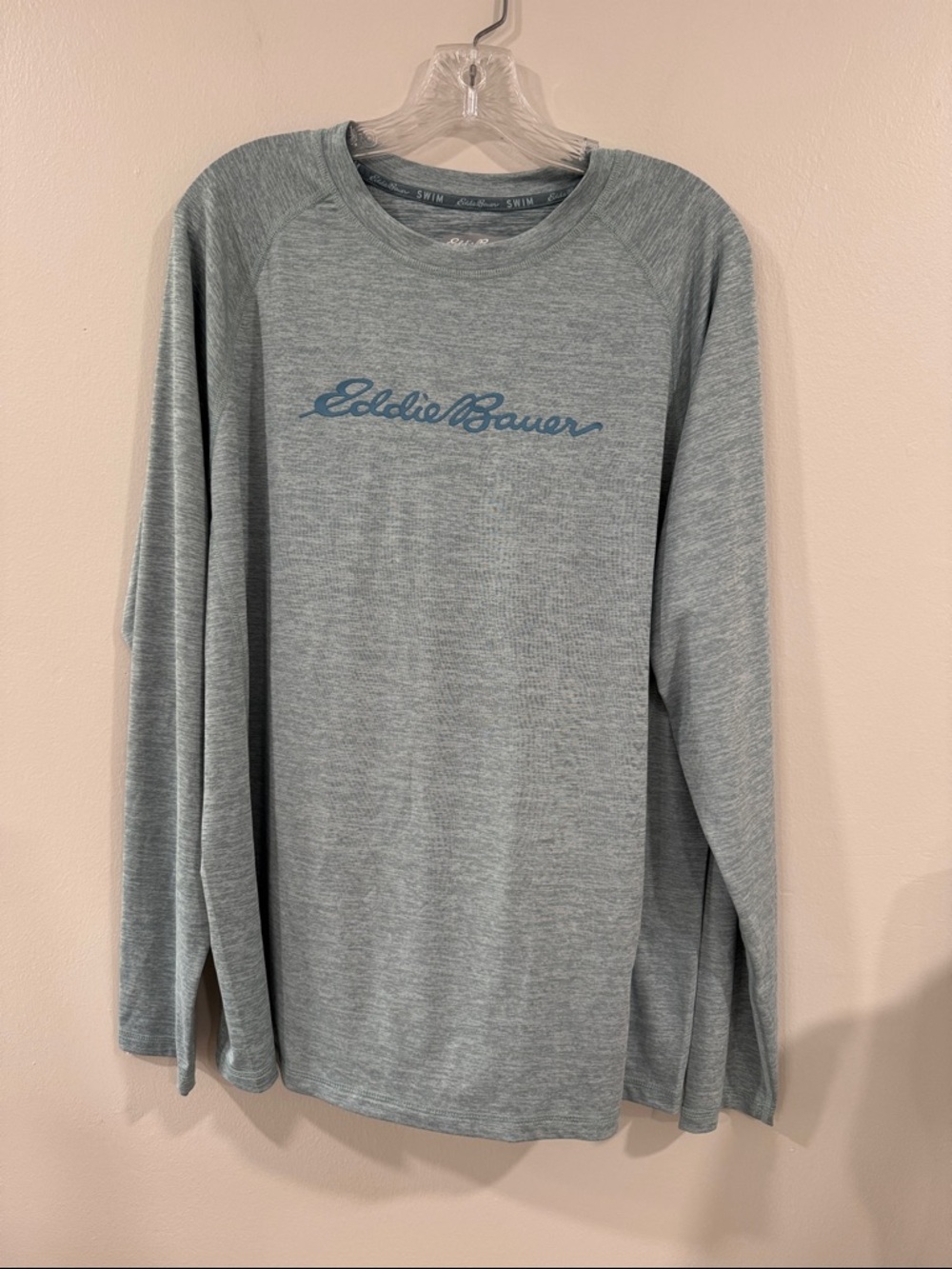 Eddie Bauer swim Mens Heathered blue Long Sleeve Beach Logo Tee